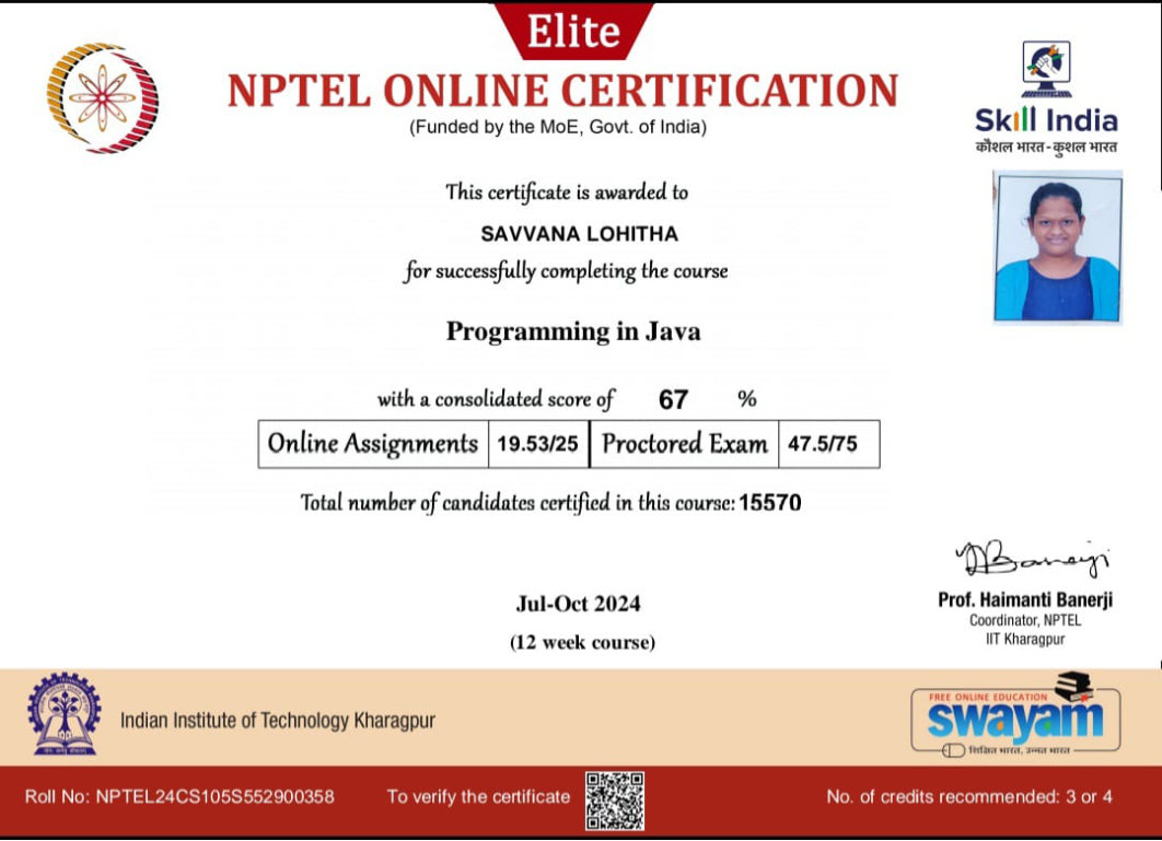 NPTEL Java Certificate